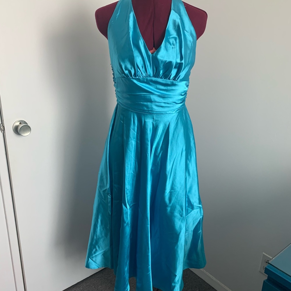 Turquoise satin dress sz S- Marilyn style